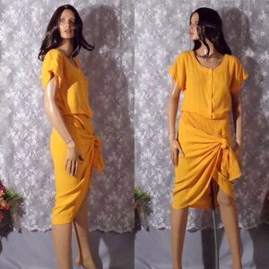 Vintage 90s Dress 1990s Yellow Sarong Vacation Beach Resort Retro Size Small